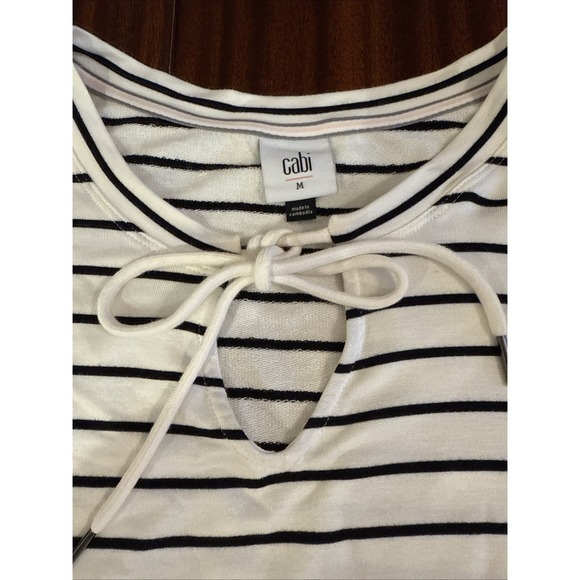 CAbi Sweaters - $145 CAbi Long Sleeve Pullover Knit Top. Medium Striped Oversized Tie Neck SOFT!